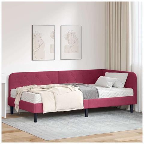 Cornice del letto ad angolo Rosso Vino 90 x 190 cm Velluto - Foto 2