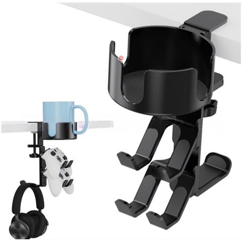 Supporto Per Tazza Da Scrivania Nero Con Gancio Per Cuffie - Rotazione A 360° - Foto 1