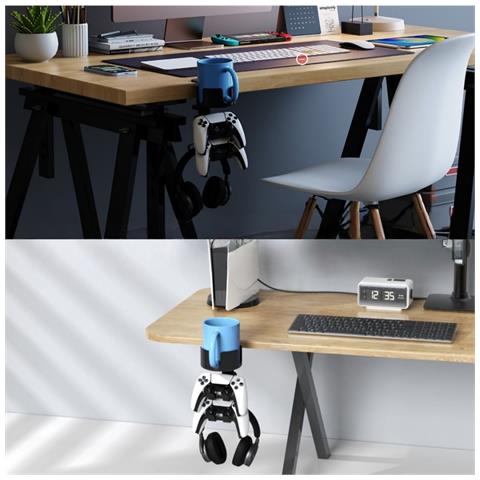 Supporto Per Tazza Da Scrivania Nero Con Gancio Per Cuffie - Rotazione A 360° - Foto 6