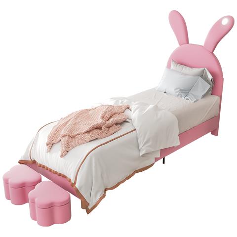 Letto In Velluto Rosa Per Adolescenti Con Panche E Led - Foto 1