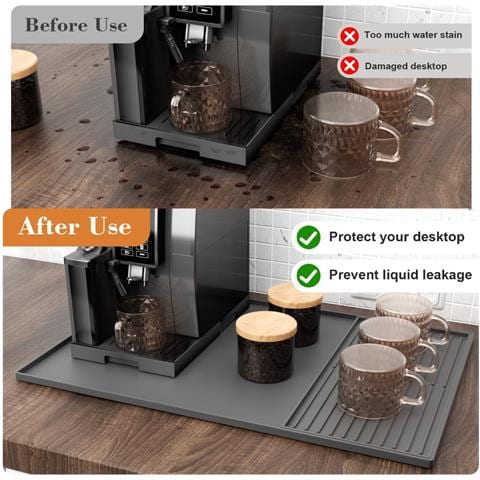 Set Tappetino Multifunzionale In Silicone Per Macchina Da Caffè - Protezione Piano Di Lavoro Con Vassoio, 61x40.5x1.1cm Grey - Foto 2