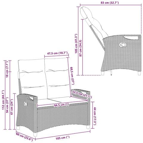 Panchina da giardino con cuscino Nero e Crema 105 x 60 x 112 cm - Foto 9