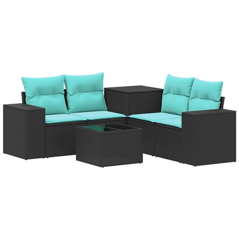 Set di divani 6 pz Nero e Blu Rattan sintetico e Acciaio - Foto 1