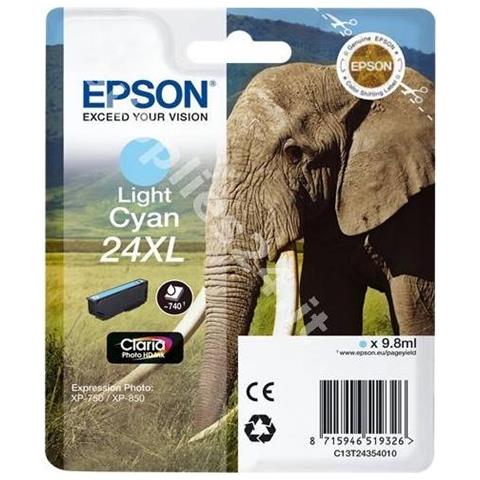 Originale Epson T2435 Light Ciano C13t24354012 Per Epson Xp750 Xp850 Xp860 Xp950 Xp55 24xl C13t24354010 740 Pagine 9.8ml - Foto 1