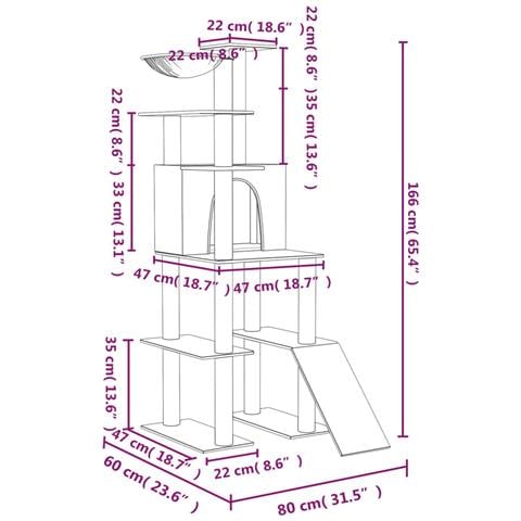 Albero Per Gatti Con Tiragraffi In Sisal Grigio Scuro 166 Cm - Foto 6