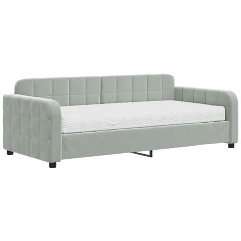 Divano Letto Con Materasso Grigio Chiaro 90x190 Cm In Velluto - Foto 1