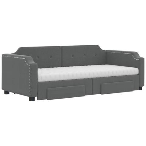 Divano Letto Estraibile Cassetti Grigio Scuro 90x200cm Tessuto - Foto 9