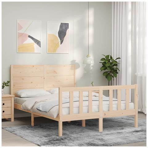 Giroletto In Legno Massello Di Pino 140x190 Cm – Testiera Alta, Design Rustico E Naturale, Robusto E Stabile