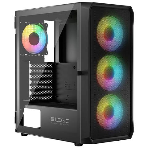 Case Portos ARGB Midi Tower Micro-ATX 2 Porte USB 2.0 1xUSB 3.2 Gen 1 Colore Nero. - Foto 1