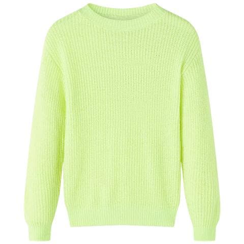 Maglione Da Bambina Lavorato A Mano Giallo Neon 104 - Foto 1