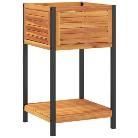Fioriera Con Ripiano 45x45x80 Cm In Legno Acacia E Acciaio - Foto 2