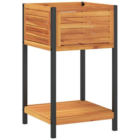 Fioriera Con Ripiano 45x45x80 Cm In Legno Acacia E Acciaio - Foto 1