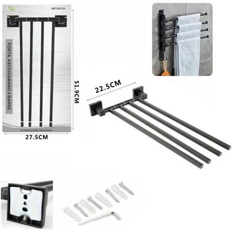 Porta Asciugamani 4 Aste Supporto Per Bagno Da Muro Asta Casa Nero 02123 - Foto 2