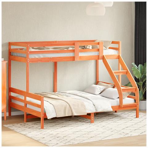 Letto a Castello 80x200/140x200 cm Marrone Cera Massello Pino - Foto 1