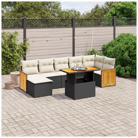 Set Divani Da Giardino Con Cuscini 8 Pz Nero In Polyrattan - Foto 1