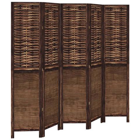 Divisorio Ambienti 5 Pannelli Marrone Scuro Massello Paulownia - Foto 2