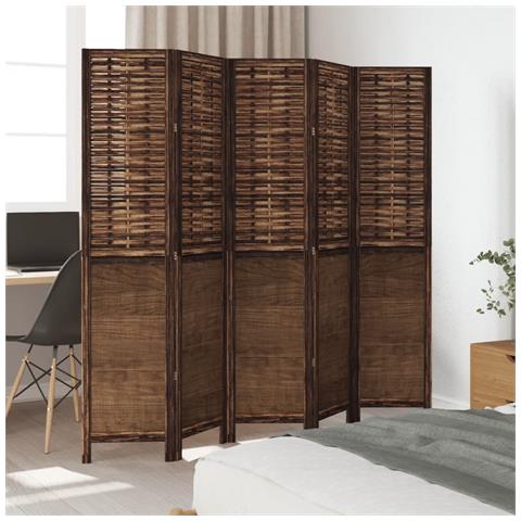 Divisorio Ambienti 5 Pannelli Marrone Scuro Massello Paulownia - Foto 3