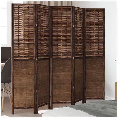 Divisorio Ambienti 5 Pannelli Marrone Scuro Massello Paulownia - Foto 1