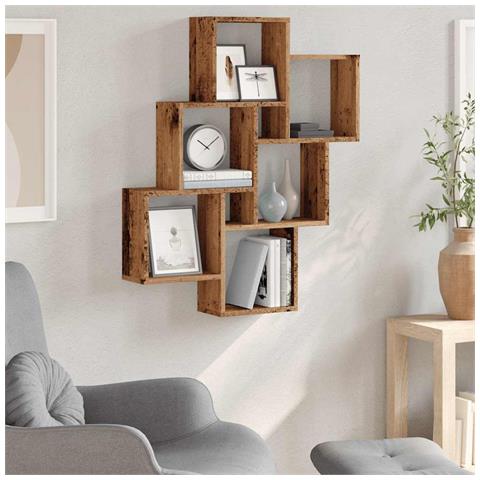 Mensola A Muro A Cubo Legno Antico 78x15x93cm Legno Multistrato - Foto 3