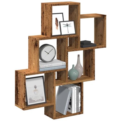Mensola A Muro A Cubo Legno Antico 78x15x93cm Legno Multistrato - Foto 1