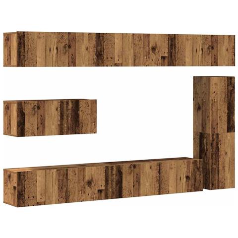 Set Mobile Tv 7 Pz Montato A Parete Legno Antico In Truciolato - Foto 2