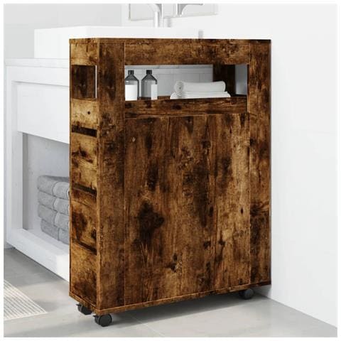 Mobile Da Bagno Stretto Con Ruote Rovere Fumo In Truciolato - Foto 3