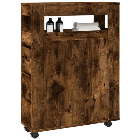 Mobile Da Bagno Stretto Con Ruote Rovere Fumo In Truciolato - Foto 1