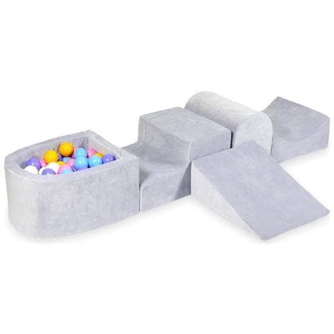Foam Speelset Met Heuvel En Met Microzwembad Fluweel Zacht Lichtgrijs Met Ballen 100 Stuks (lichtblauw, Geel, Geme Leerd, Poederroze, Wit) - Foto 1