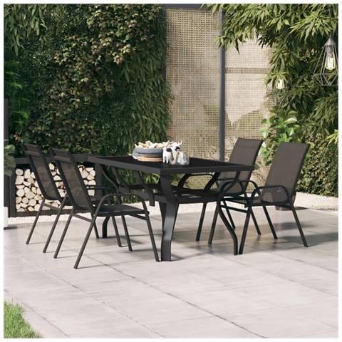 Lusso Casadino -  Tavolo Da Giardino Nero 140x70x70 Cm In Acciaio E Vetro - Foto 6