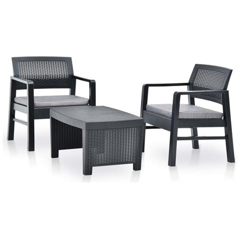 Lusso Casadino -  Set Salotto Da Giardino 3 Pz In Plastica Antracite - Foto 2
