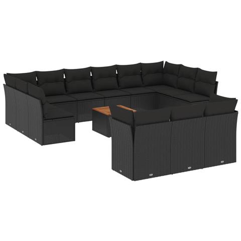 Lusso Casadino -  Set Divani Da Giardino 14pz Con Cuscini In Polyrattan Nero - Foto 1