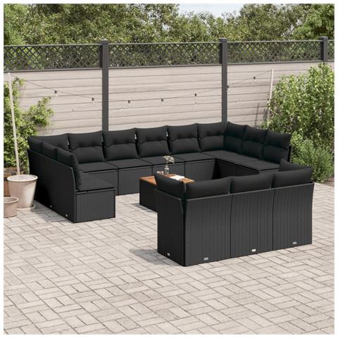 Lusso Casadino -  Set Divani Da Giardino 14pz Con Cuscini In Polyrattan Nero - Foto 3