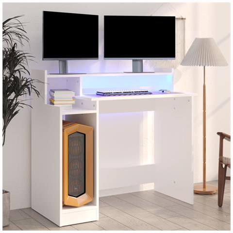 Lusso Casadino -  Scrivania Con Luci Led Bianca 97x45x90 Cm In Legno Multistrato - Foto 8