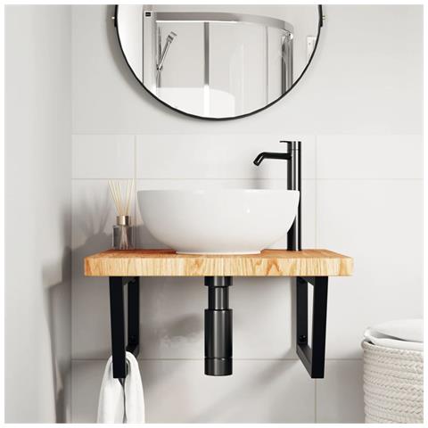 Ripiano A Parete Per Lavabo In Acciaio E Massello Di Rovere - Foto 2