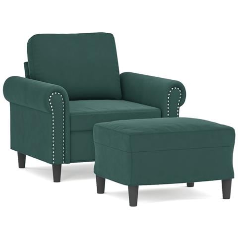 Poltroncina con Poggiapiedi Verde Scuro 60 cm in Velluto - Foto 1