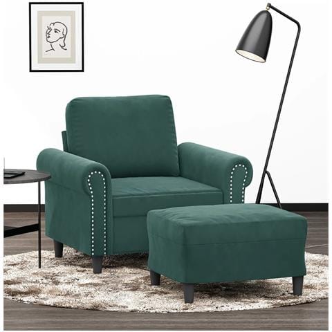 Poltroncina con Poggiapiedi Verde Scuro 60 cm in Velluto - Foto 2