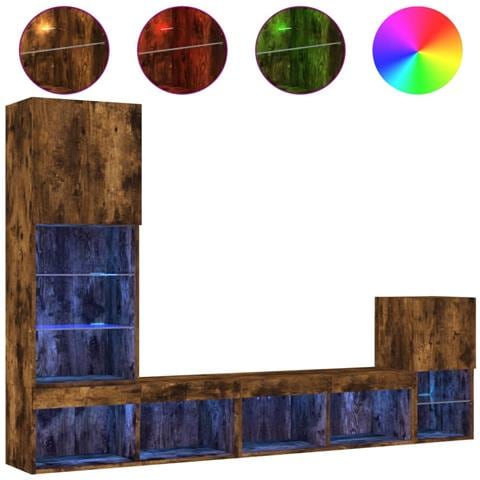 Mobili TV a Muro con LED 4pz Rovere Fumo in Legno Multistrato - Foto 1