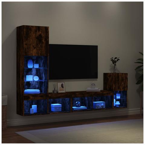 Mobili TV a Muro con LED 4pz Rovere Fumo in Legno Multistrato - Foto 2