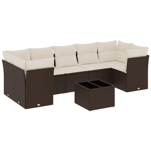 Set Divani da Giardino 8 pz con Cuscini Marrone in Polyrattan - Foto 1