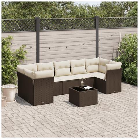 Set Divani da Giardino 8 pz con Cuscini Marrone in Polyrattan - Foto 2