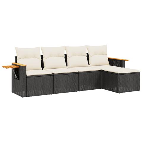 Set Divani da Giardino 5 pz con Cuscini in Polyrattan Nero - Foto 1