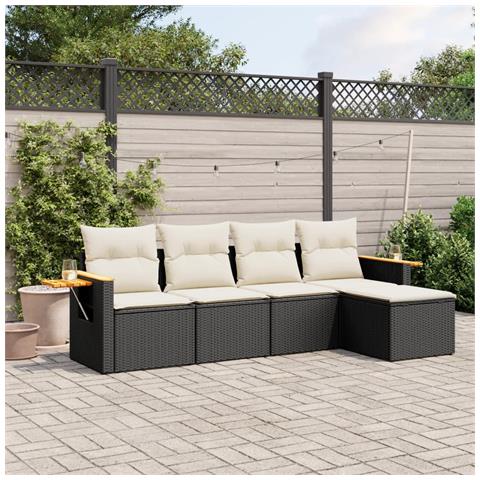 Set Divani da Giardino 5 pz con Cuscini in Polyrattan Nero - Foto 2
