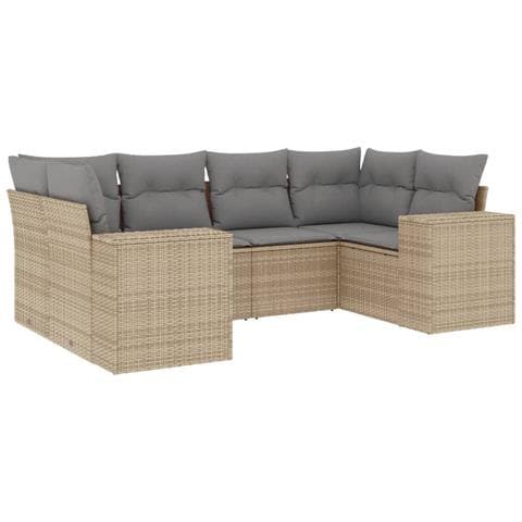 Set Divano da Giardino 6 pz con Cuscini Beige in Polyrattan - Foto 1