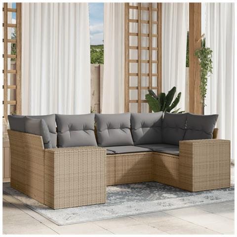 Set Divano da Giardino 6 pz con Cuscini Beige in Polyrattan - Foto 2