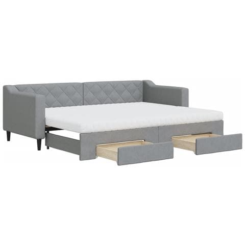Divano Letto Estraibile Cassetti Grigio Chiaro 80x200cm Tessuto - Foto 1