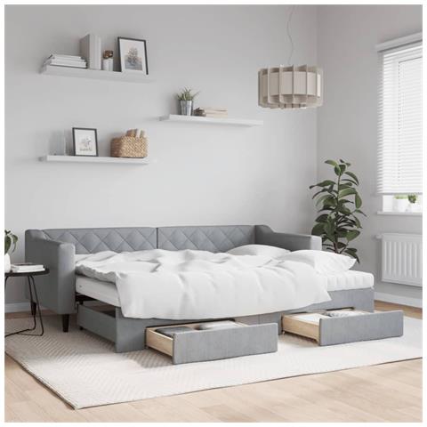 Divano Letto Estraibile Cassetti Grigio Chiaro 80x200cm Tessuto - Foto 2