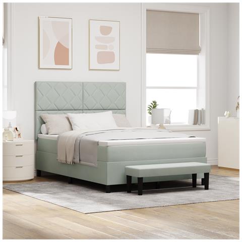 Letto a Molle con Materasso e Panca Grigio Chiaro 140x200 cm Velluto - Foto 2