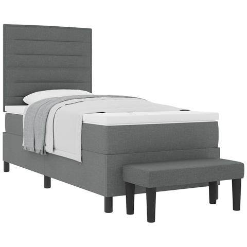 Letto con Box Spring e Materasso & Panca Grigio Scuro 90x200 cm Tessuto - Foto 1