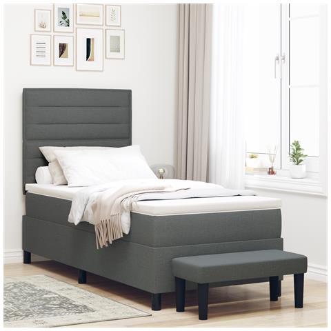 Letto con Box Spring e Materasso & Panca Grigio Scuro 90x200 cm Tessuto - Foto 2