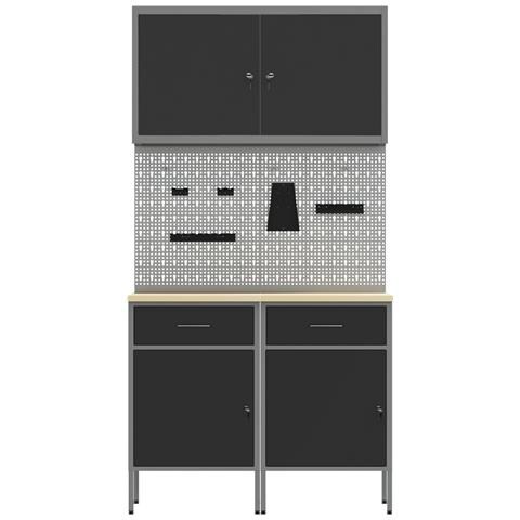 Set di 5 pezzi di armadio da lavoro e pannello forato MDF e metallo nero - Foto 9